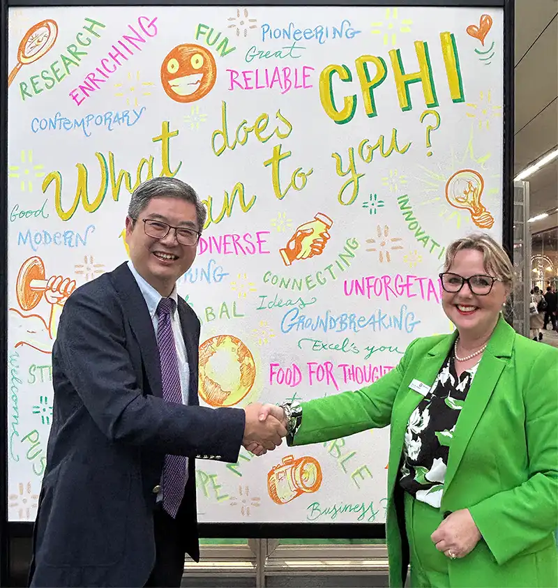 Image: Mr Lu Wu and Yvonne M. Johnson at CPHI, Milano